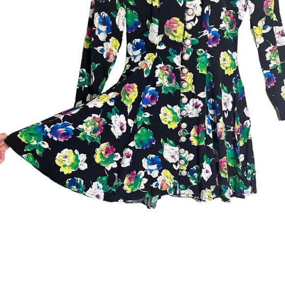 Vtg NWT 80s 90s Watercolor Rose Mini Dress Size 3/4 Small by La Belle Rayon - Picture 3 of 8